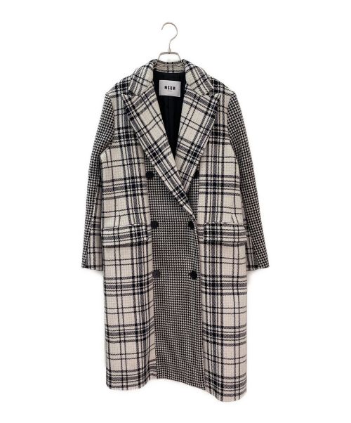 MSGM（エムエスジーエム）MSGM (エムエスジーエム) チェック柄ダブルブレストコート ホワイト×ブラック サイズ:40の古着・服飾アイテム