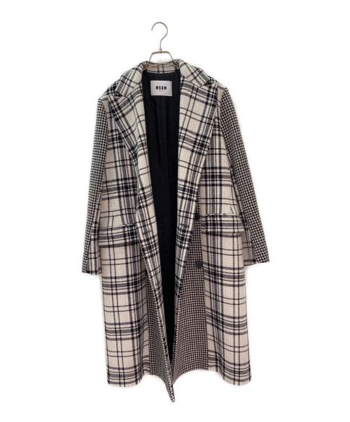 MSGM（エムエスジーエム）MSGM (エムエスジーエム) チェック柄ダブルブレストコート ホワイト×ブラック サイズ:40の古着・服飾アイテム