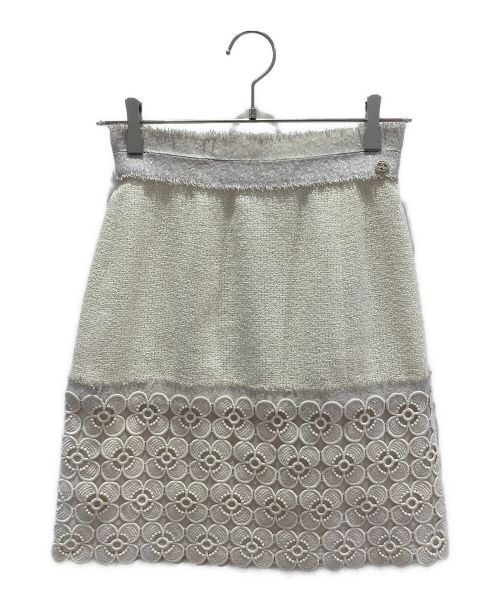 CHANEL（シャネル）CHANEL (シャネル) レース刺繍ツイードミニスカート アイボリー サイズ:34の古着・服飾アイテム
