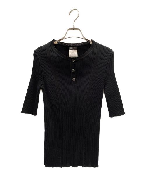 CHANEL（シャネル）CHANEL (シャネル) ココマークボタン ヘンリーネック カットソー ブラック サイズ:36の古着・服飾アイテム