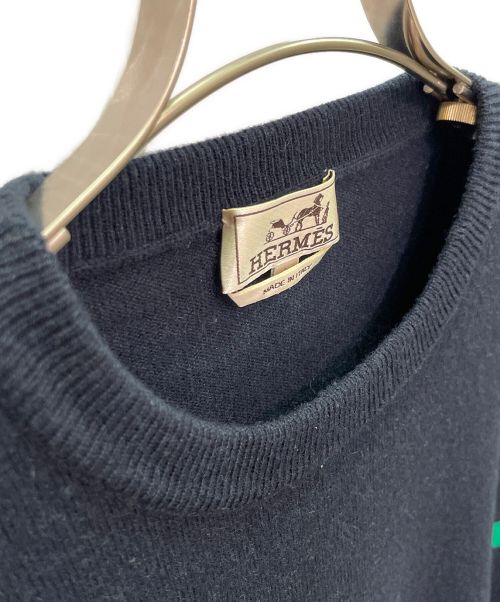 HERMES（エルメス）HERMES (エルメス) カシミヤ 総柄 ニット ネイビー サイズ:Lの古着・服飾アイテム