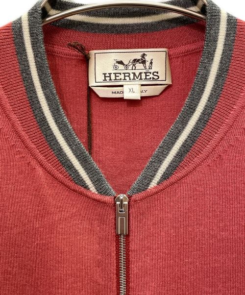 HERMES（エルメス）HERMES (エルメス) シルク×カシミヤ ニット ジップアップカーディガン レッド サイズ:XLの古着・服飾アイテム