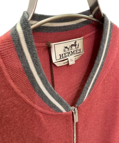 HERMES（エルメス）HERMES (エルメス) シルク×カシミヤ ニット ジップアップカーディガン レッド サイズ:XLの古着・服飾アイテム