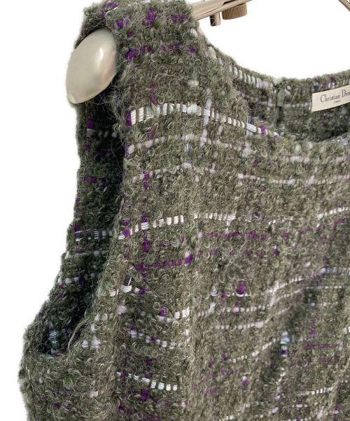 Christian Dior（クリスチャン ディオール）Christian Dior (クリスチャン ディオール) ミックスニットワンピース カーキ サイズ:34の古着・服飾アイテム