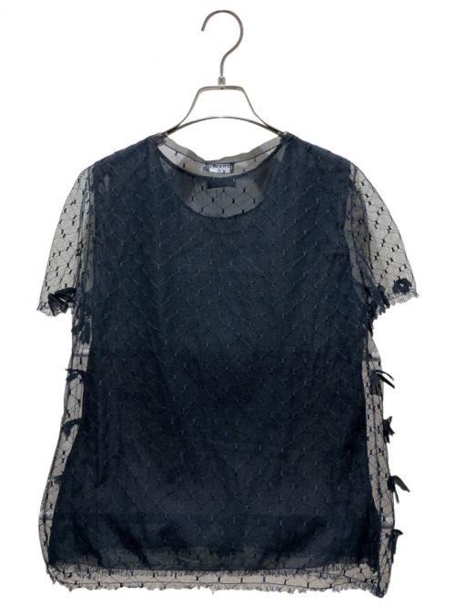 CHANEL（シャネル）CHANEL (シャネル) Ribbon see through blouse ネイビー×ブラック サイズ:38の古着・服飾アイテム