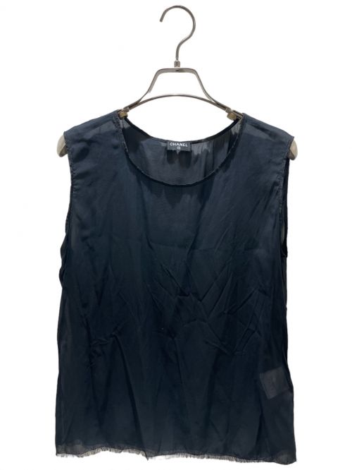 CHANEL（シャネル）CHANEL (シャネル) Ribbon see through blouse ネイビー×ブラック サイズ:38の古着・服飾アイテム