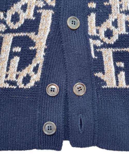 Christian Dior（クリスチャン ディオール）Christian Dior (クリスチャン ディオール) オブリーク 総柄 カーディガン ネイビー×ベージュ サイズ:Mの古着・服飾アイテム