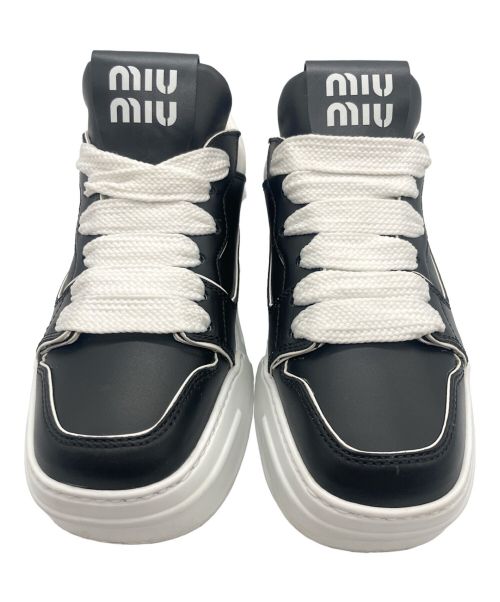 MIU MIU（ミュウミュウ）MIU MIU (ミュウミュウ) MIU MIU ロゴ レザー スニーカー ブラック サイズ:36の古着・服飾アイテム