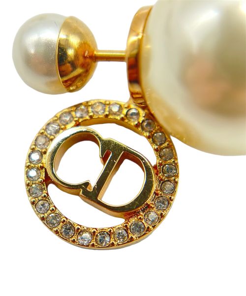 Christian Dior（クリスチャン ディオール）Christian Dior (クリスチャン ディオール) CD ラインストーン パールピアス ゴールド×ホワイト サイズ:-の古着・服飾アイテム