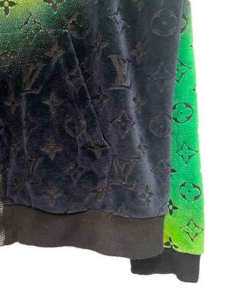 LOUIS VUITTON（ルイ ヴィトン）LOUIS VUITTON (ルイ ヴィトン) モノグラム ジップ ベルベット フーディ ブラック×グリーン サイズ:Mの古着・服飾アイテム