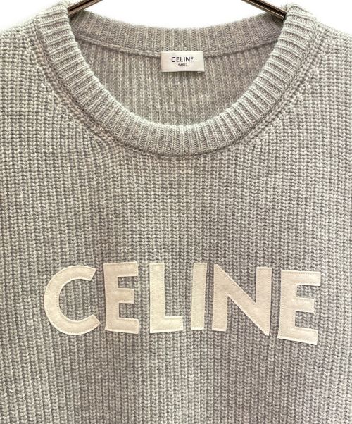 CELINE（セリーヌ）CELINE (セリーヌ) オーバーサイズ ロゴ リブ編セーター グレー サイズ:Mの古着・服飾アイテム