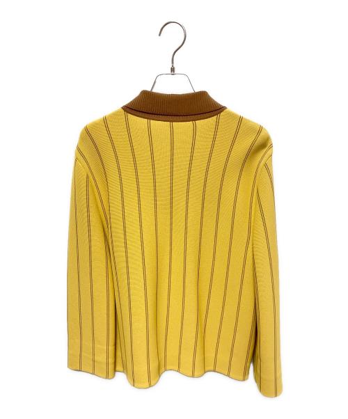 MIU MIU（ミュウミュウ）MIU MIU (ミュウミュウ) MIU MIU トリムパッチ ストライプ ニット カーディガン マスタード サイズ:36の古着・服飾アイテム