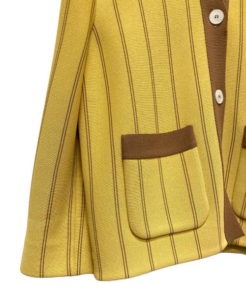 MIU MIU（ミュウミュウ）MIU MIU (ミュウミュウ) MIU MIU トリムパッチ ストライプ ニット カーディガン マスタード サイズ:36の古着・服飾アイテム