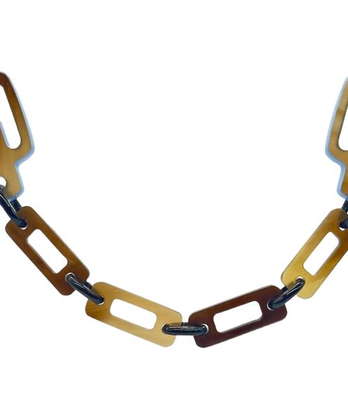 HERMES（エルメス）HERMES (エルメス) HORN AND LAQUER ラッカー リズム ネックレス ブラウン×ブルー サイズ:90.0cmの古着・服飾アイテム