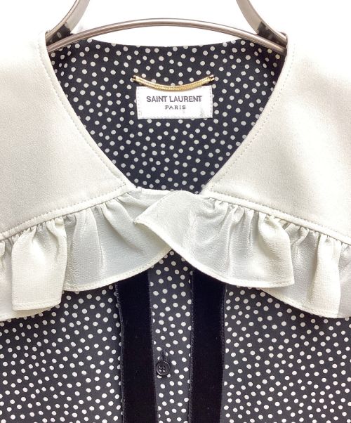 Saint Laurent Paris（サンローランパリ）Saint Laurent Paris (サンローランパリ) ドット柄シルクブラウス ブラック×ホワイト サイズ:34の古着・服飾アイテム