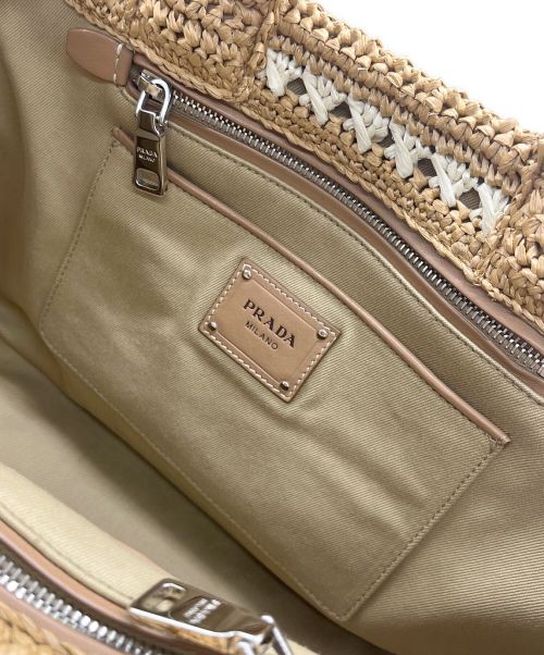 PRADA（プラダ）PRADA (プラダ) カナパ 2WAY ラフィアハンドバッグ ベージュ×ホワイト サイズ:Mの古着・服飾アイテム