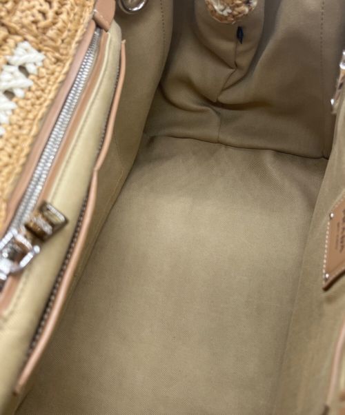 PRADA（プラダ）PRADA (プラダ) カナパ 2WAY ラフィアハンドバッグ ベージュ×ホワイト サイズ:Mの古着・服飾アイテム