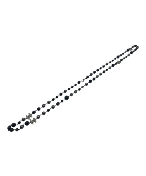 CHANEL（シャネル）CHANEL (シャネル) CHANEL ココマーク フェイクパール 2連ロングネックレス ブラック×シルバー サイズ:120.0cmの古着・服飾アイテム