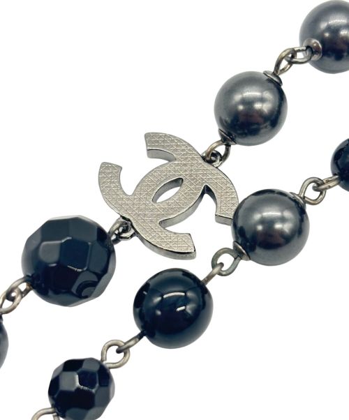 CHANEL（シャネル）CHANEL (シャネル) CHANEL ココマーク フェイクパール 2連ロングネックレス ブラック×シルバー サイズ:120.0cmの古着・服飾アイテム