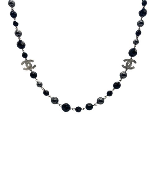 CHANEL（シャネル）CHANEL (シャネル) CHANEL ココマーク フェイクパール 2連ロングネックレス ブラック×シルバー サイズ:120.0cmの古着・服飾アイテム