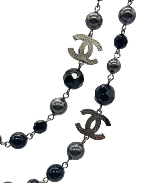 CHANEL（シャネル）CHANEL (シャネル) CHANEL ココマーク フェイクパール 2連ロングネックレス ブラック×シルバー サイズ:120.0cmの古着・服飾アイテム