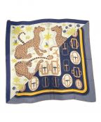 HERMESエルメス）の古着「カレ ウォッシュ 90 LES LEOPARDS MODERNES」｜アイボリー×ネイビー