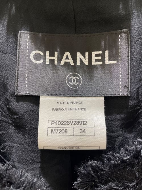 CHANEL（シャネル）CHANEL (シャネル) ココボタンノーカラーツイードジャケット ブラック サイズ:34の古着・服飾アイテム