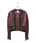 CHANELシャネル）の古着「パテントトリムノーカラージャケット」｜レッド×ブラウン