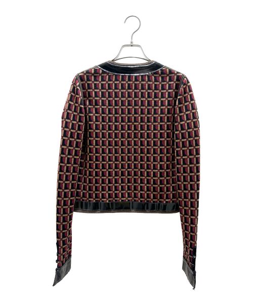 CHANEL（シャネル）CHANEL (シャネル) パテントトリムノーカラージャケット レッド×ブラウン サイズ:36の古着・服飾アイテム