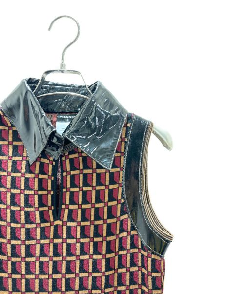 CHANEL（シャネル）CHANEL (シャネル) ビッグカラーチェックワンピース レッッド×ブラウン サイズ:36の古着・服飾アイテム