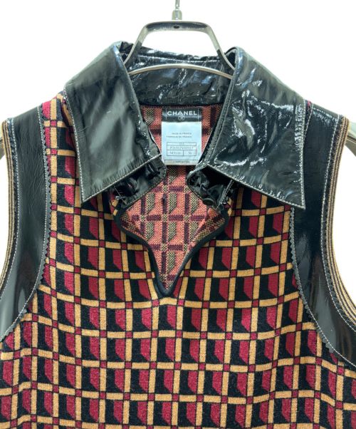 CHANEL（シャネル）CHANEL (シャネル) ビッグカラーチェックワンピース レッッド×ブラウン サイズ:36の古着・服飾アイテム