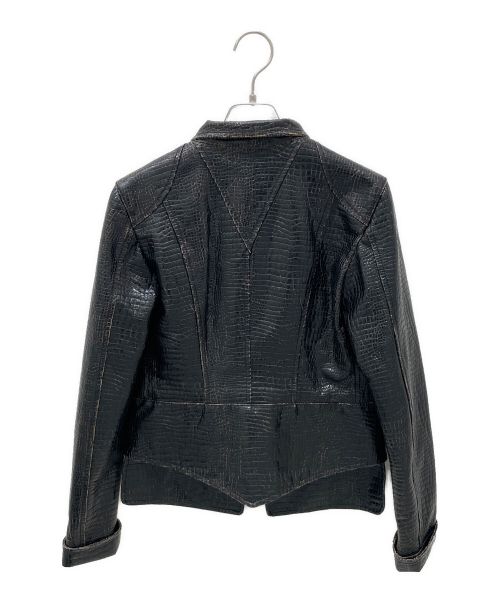 CHANEL（シャネル）CHANEL (シャネル) クロコ調スタンドカラー比翼ジャケット ブラック サイズ:38の古着・服飾アイテム