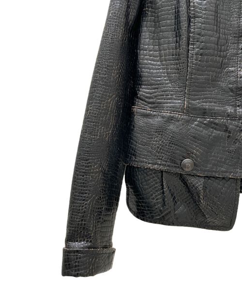 CHANEL（シャネル）CHANEL (シャネル) クロコ調スタンドカラー比翼ジャケット ブラック サイズ:38の古着・服飾アイテム