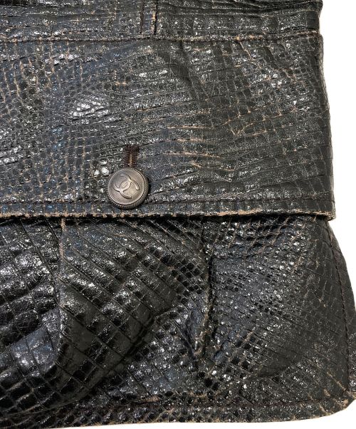 CHANEL（シャネル）CHANEL (シャネル) クロコ調スタンドカラー比翼ジャケット ブラック サイズ:38の古着・服飾アイテム