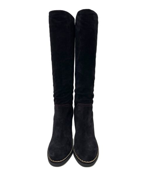 CHANEL（シャネル）CHANEL (シャネル) ウェッジソールスウェードロングブーツ ブラック サイズ:37.5の古着・服飾アイテム