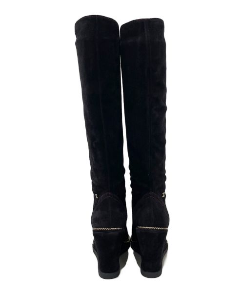 CHANEL（シャネル）CHANEL (シャネル) ウェッジソールスウェードロングブーツ ブラック サイズ:37.5の古着・服飾アイテム