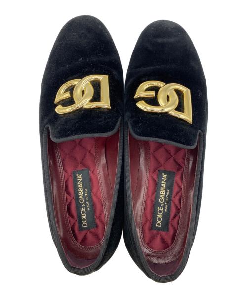 DOLCE & GABBANA（ドルチェ＆ガッバーナ）DOLCE & GABBANA (ドルチェ＆ガッバーナ) DGベルベットローファー ブラック サイズ:7の古着・服飾アイテム
