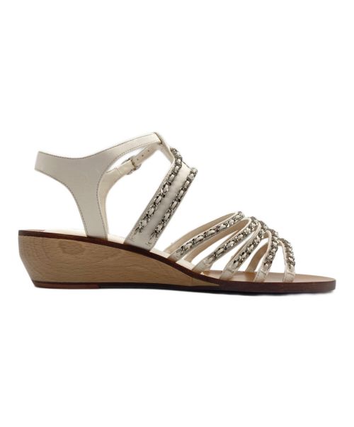 CHANEL（シャネル）CHANEL (シャネル) Chanel Flat Sandals チェーン ストラップ ウェッジソールサンダル ホワイト×タン サイズ:39の古着・服飾アイテム