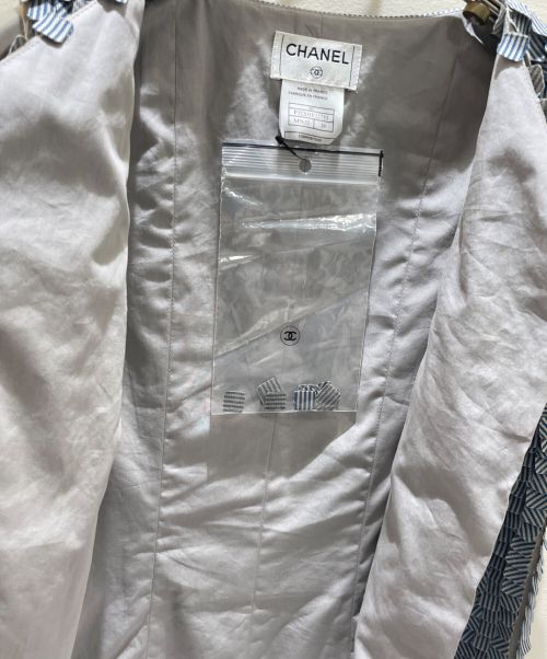 CHANEL（シャネル）CHANEL (シャネル) ストライプフリルジレベスト ブルー×グレー サイズ:38の古着・服飾アイテム