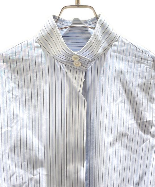 CHANEL（シャネル）CHANEL (シャネル) 比翼ストライプカフスボタンシャツ ブルー×ホワイト サイズ:36の古着・服飾アイテム