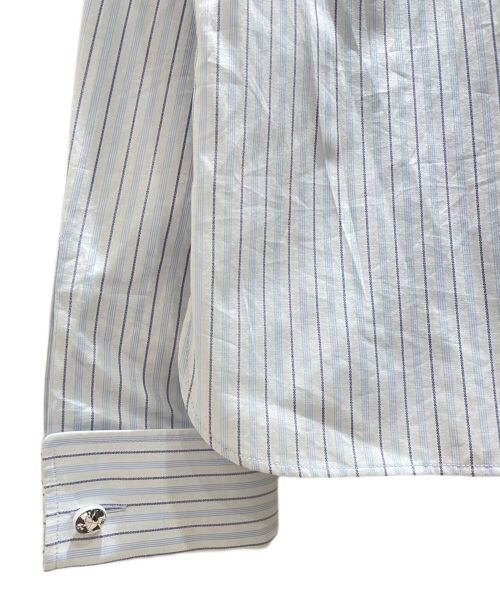 CHANEL（シャネル）CHANEL (シャネル) 比翼ストライプカフスボタンシャツ ブルー×ホワイト サイズ:36の古着・服飾アイテム