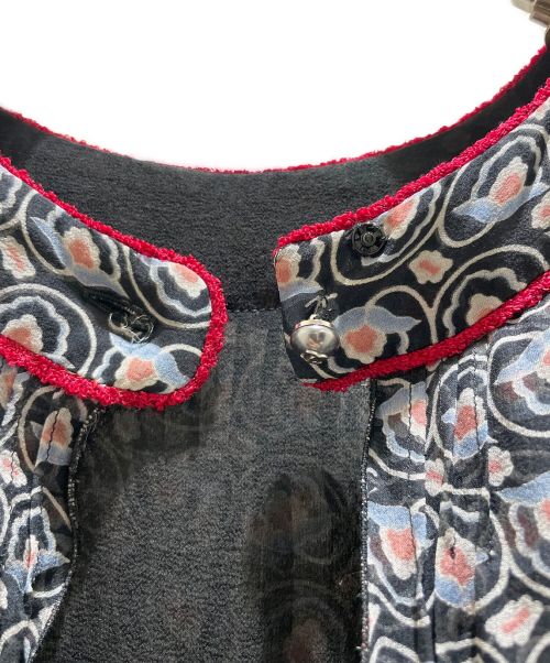 CHANEL（シャネル）CHANEL (シャネル) 総柄レースノースリーブワンピース ブラック×レッド サイズ:36の古着・服飾アイテム