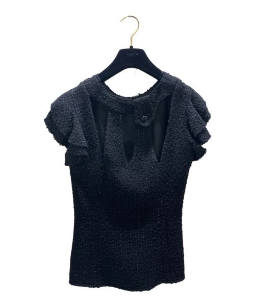 CHANEL（シャネル）CHANEL (シャネル) サイドジップフリルカラーツイードブラウス ブラック サイズ:36の古着・服飾アイテム