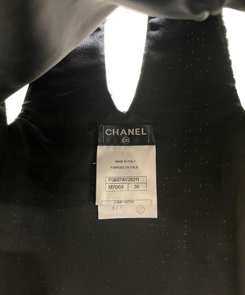 CHANEL（シャネル）CHANEL (シャネル) サイドジップフリルカラーツイードブラウス ブラック サイズ:36の古着・服飾アイテム