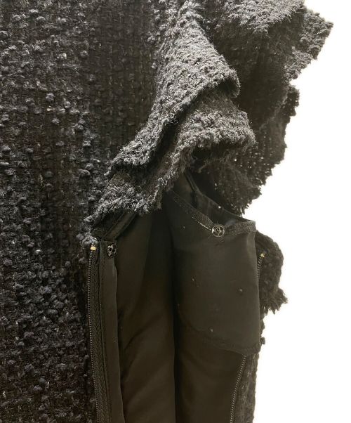 CHANEL（シャネル）CHANEL (シャネル) サイドジップフリルカラーツイードブラウス ブラック サイズ:36の古着・服飾アイテム
