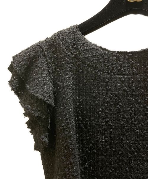 CHANEL（シャネル）CHANEL (シャネル) サイドジップフリルカラーツイードブラウス ブラック サイズ:36の古着・服飾アイテム