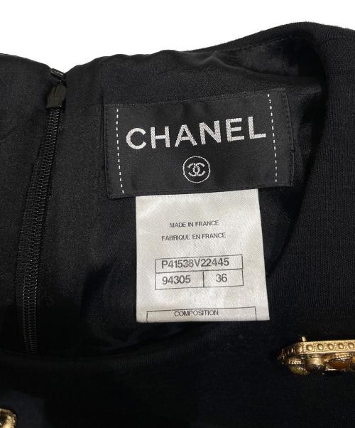 CHANEL（シャネル）CHANEL (シャネル) グリポワボタンショートスリーブドレス ブラック サイズ:36の古着・服飾アイテム