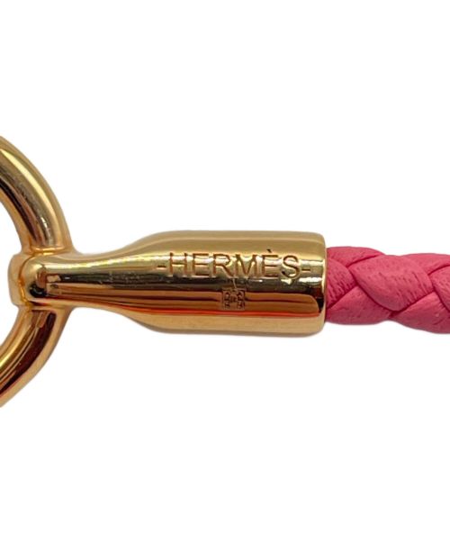HERMES（エルメス）HERMES (エルメス) レザーブレスレット 《グレナン》 ドゥブルトゥール ピンクの古着・服飾アイテム