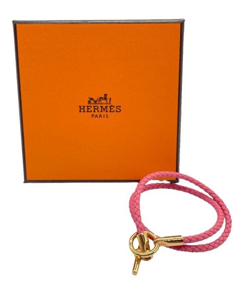 HERMES（エルメス）HERMES (エルメス) レザーブレスレット 《グレナン》 ドゥブルトゥール ピンクの古着・服飾アイテム