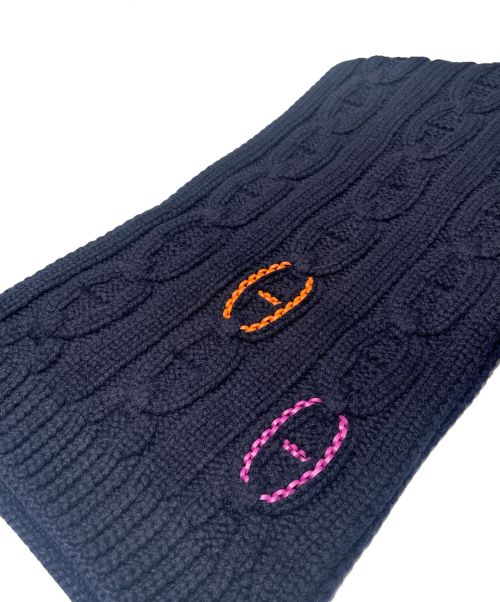 HERMES（エルメス）HERMES (エルメス) TRI-MAILLON  Chaine dAncre カシミヤ マフラー  ネイビー サイズ:30cm×200cmの古着・服飾アイテム